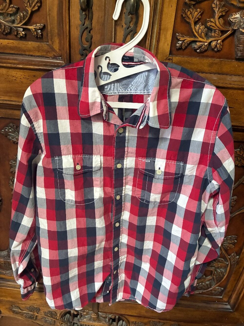 Tommy Hilfiger Red White & Blue Plaid Button Down Shirt Preppy Patriotic Medium
